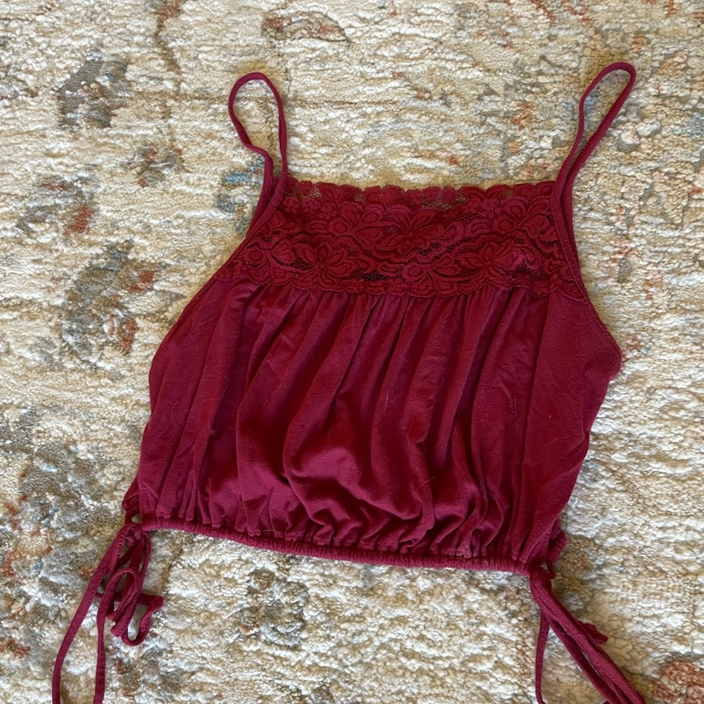 Elegant Burgundy Lace Trim Top
